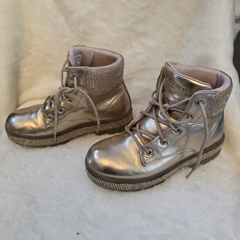 Skechers Rose Gold Girls Boots with Rinestones Size US 4 EUR 36‎
